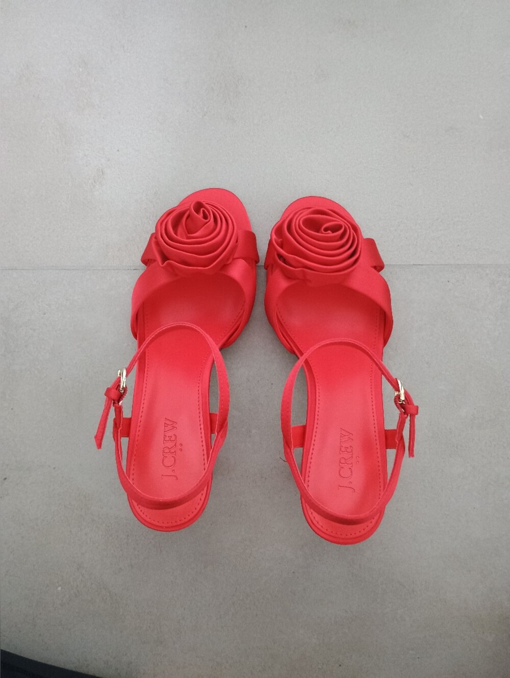J. Crew Satin Rosette Heels Size 8.5 US Cardinal Red NWT - Picture 2 of 10